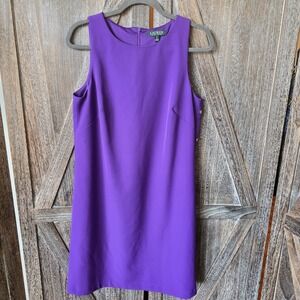 Lauren Ralph Lauren Dress Women's Size 10 Purple Sleeveless Shift Button Accents